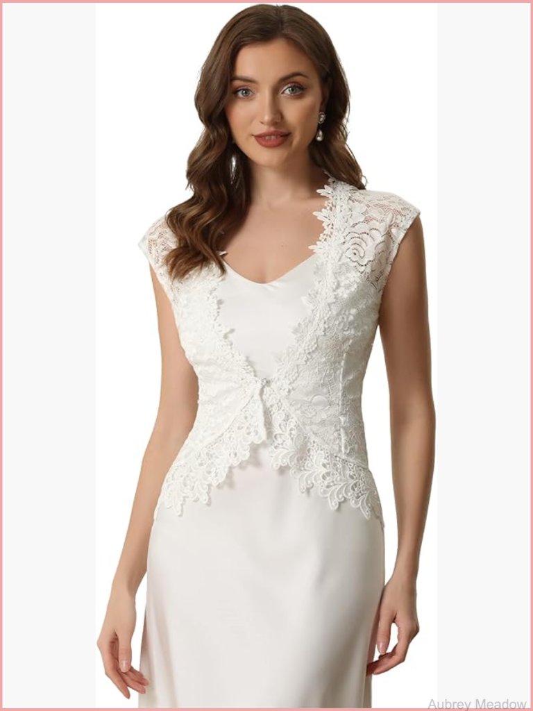 Lace Shrug Bolero Wedding Guest Cap Sleeve Sheer Floral Cardigan